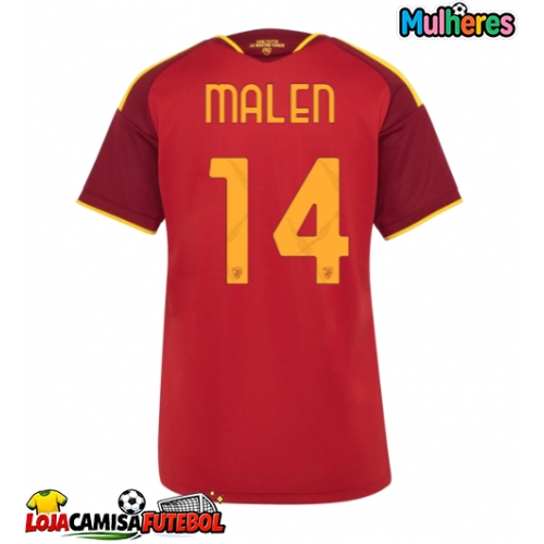 Camisa de Futebol AS Roma Donyell Malen #14 Equipamento Principal Mulheres 2026-27 Manga Curta